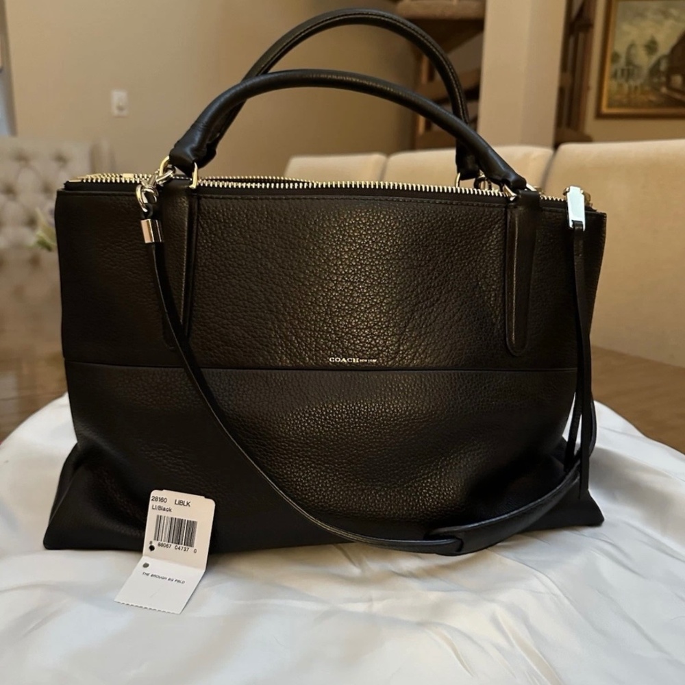 Coach 28160 Borough Black Pebbled Leather Satchel Handbag Shoulder $598 Rare